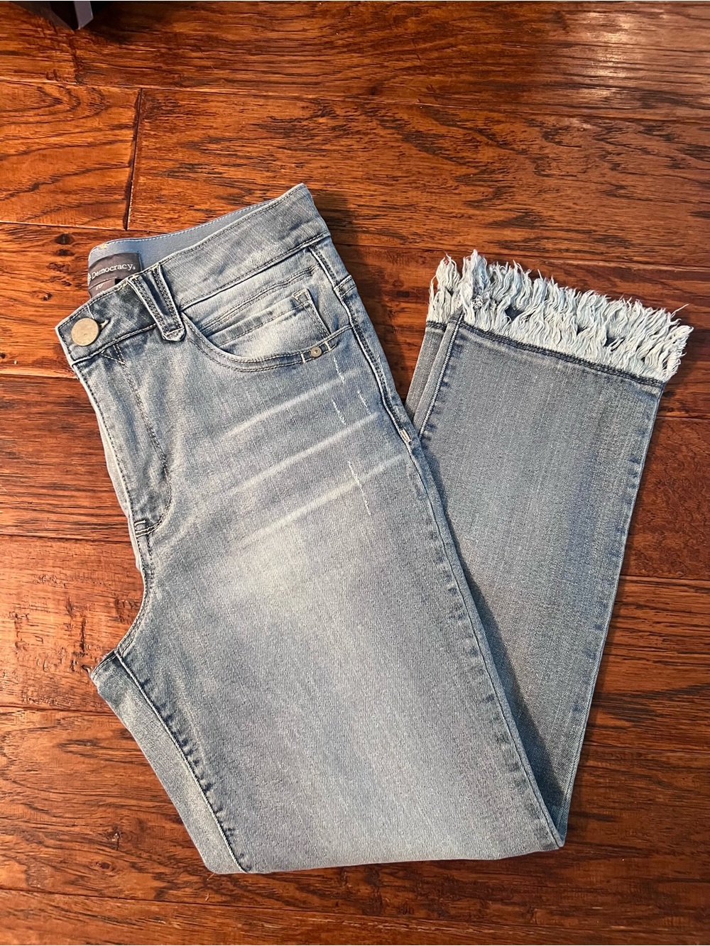 Democracy Light Blue Frayed Hem Ankle Jeans